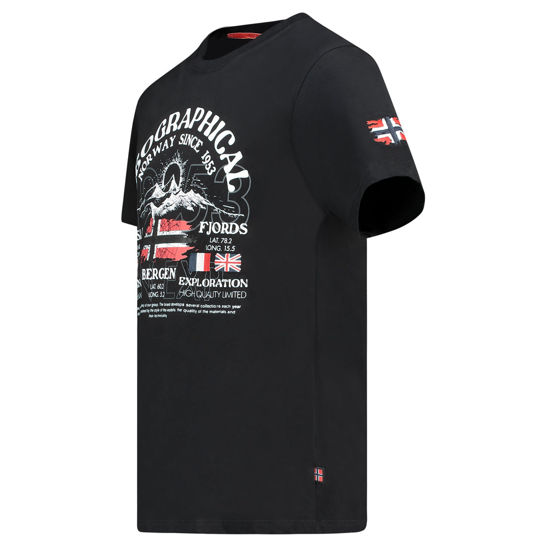 Camiseta negra Jommy para hombres Geographical Norway costado